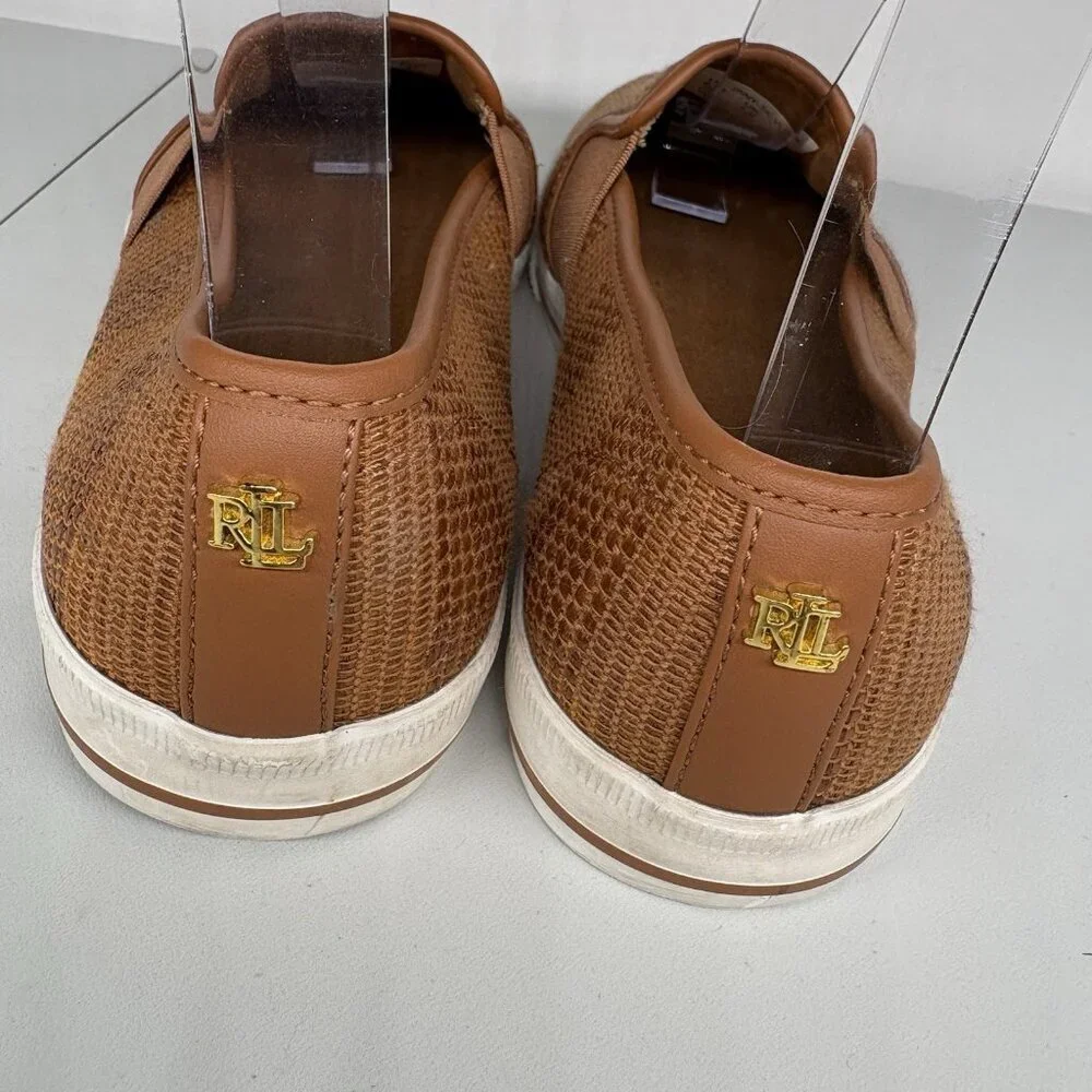 Lauren Ralph Lauren Women 6.5 Brown Woven Textured Casual Jinny Slip-On Sneakers